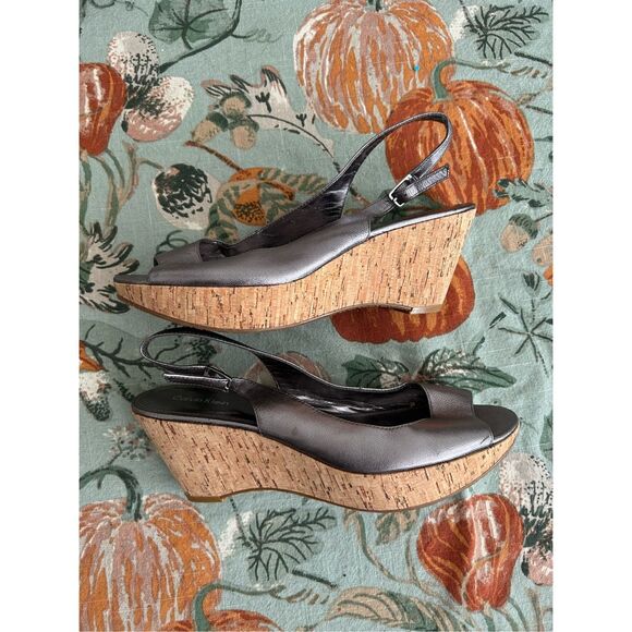 Calvin Klein Heidy Platform Cork Wedge Heels, Slingback Pumps, Sz 8.5 - Picture 2 of 11